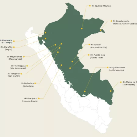 A map of Peru showing the locations of local chapters of the Interfaith Rainforest Initiative.
