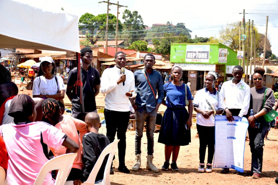 Religious leaders in Uganda leading a public awareness meeting in Kampala